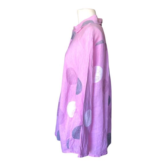 Marisima Shirt Dress Pink Polka Dot Long Sleeve Linen Blouse Women's One Size - Picture 9 of 10